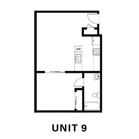 Floor plan for 1 bed, 1 bath, 590 sqft